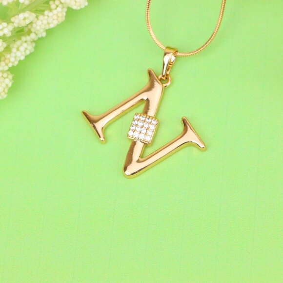 "Rose Gold N Initial Pendant with Dazzling CZ Crystals, XPPT1425 - Picture 12 of 12